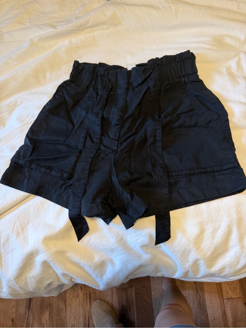 High-Waist Black Paperbag Shorts with Tie Waist set of 2